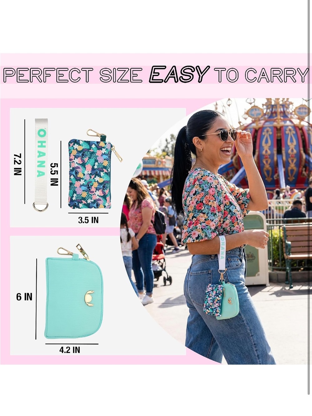 Lilo & Stitch Tropical Character Print 2-Piece Women's Coin Purse & Wristlet - Picture 2 of 5